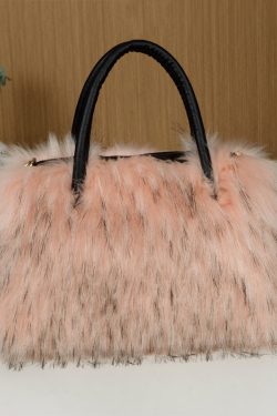 Fashion Black Large Capacity Raccoon Hair Tote Handbag