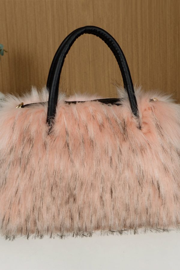 Fashion Black Large Capacity Raccoon Hair Tote Handbag