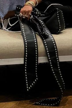 Fashion Black Rivet Bow Faux Leather Hobo Bag