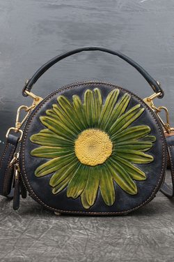 Fashion Black The Sunflowers Jacquard Calf Leather Messenger Bag