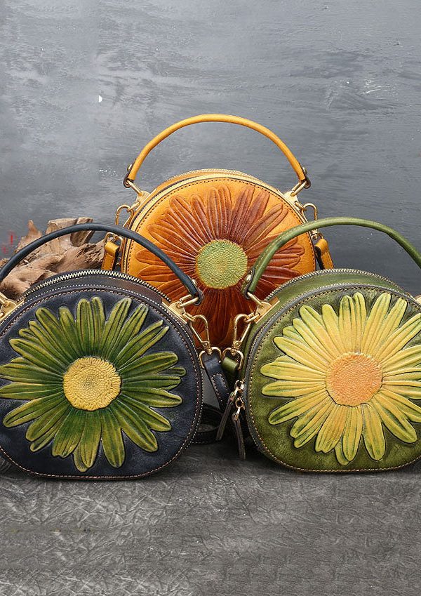 Fashion Black The Sunflowers Jacquard Calf Leather Messenger Bag