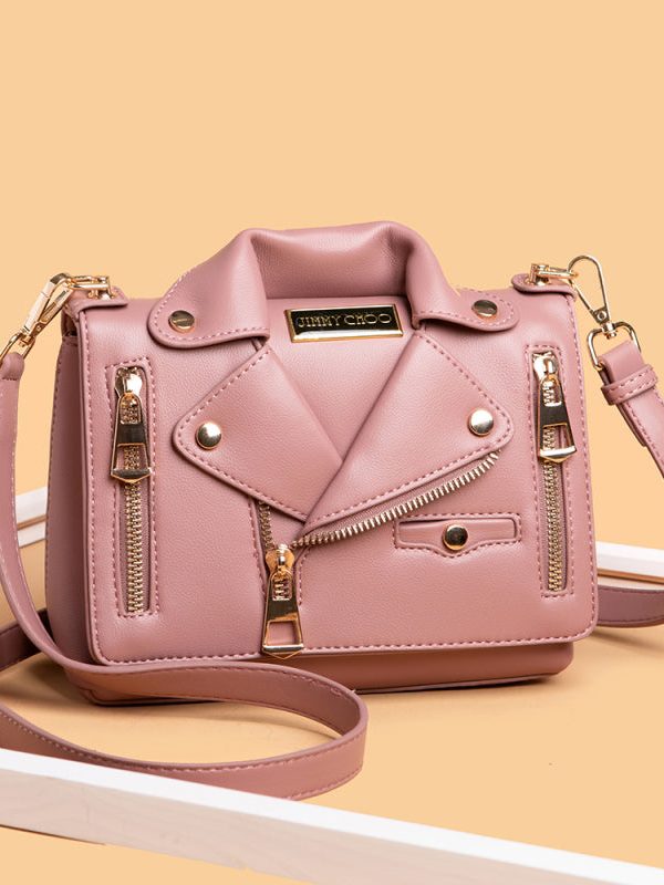 Fashion Black Zippered Faux Leather Messenger Bag