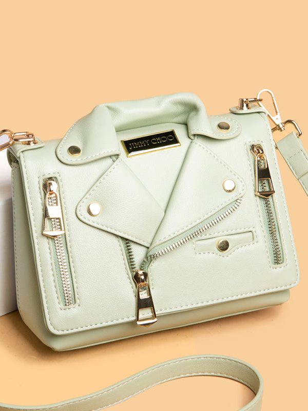 Fashion Black Zippered Faux Leather Messenger Bag