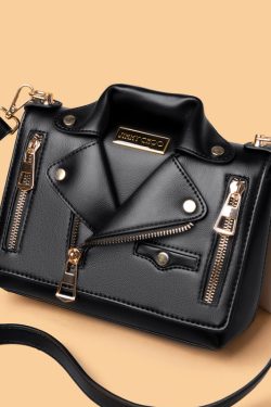 Fashion Black Zippered Faux Leather Messenger Bag