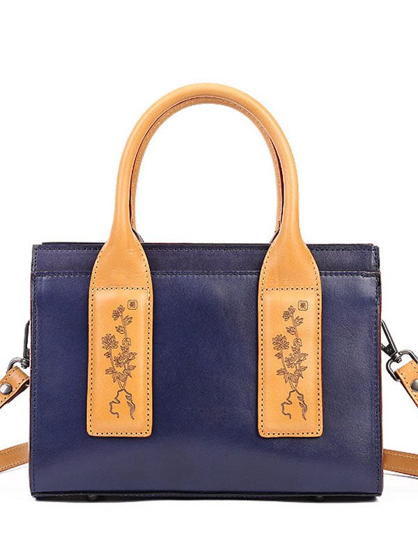 Fashion Blue Jacquard Calf Leather Tote Handbag