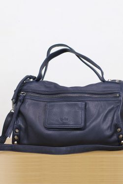 Fashion Blue Rivet Calf Leather Locomotive Tote Handbag