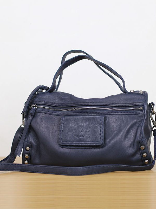 Fashion Blue Rivet Calf Leather Locomotive Tote Handbag