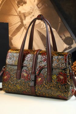 Fashion Boutique Brown Embossed Calf Leather Tote Handbag