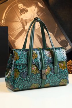 Fashion Boutique Brown Embossed Calf Leather Tote Handbag