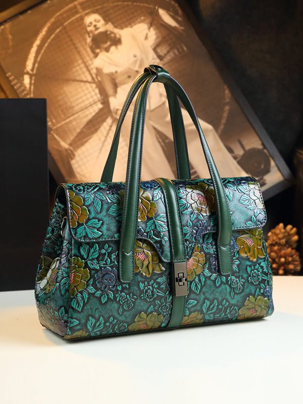 Fashion Boutique Brown Embossed Calf Leather Tote Handbag