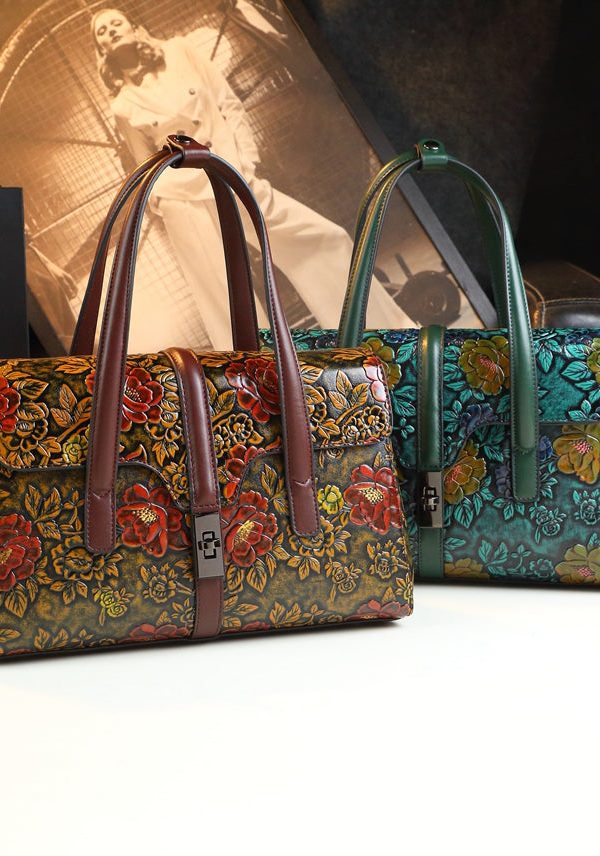 Fashion Boutique Brown Embossed Calf Leather Tote Handbag