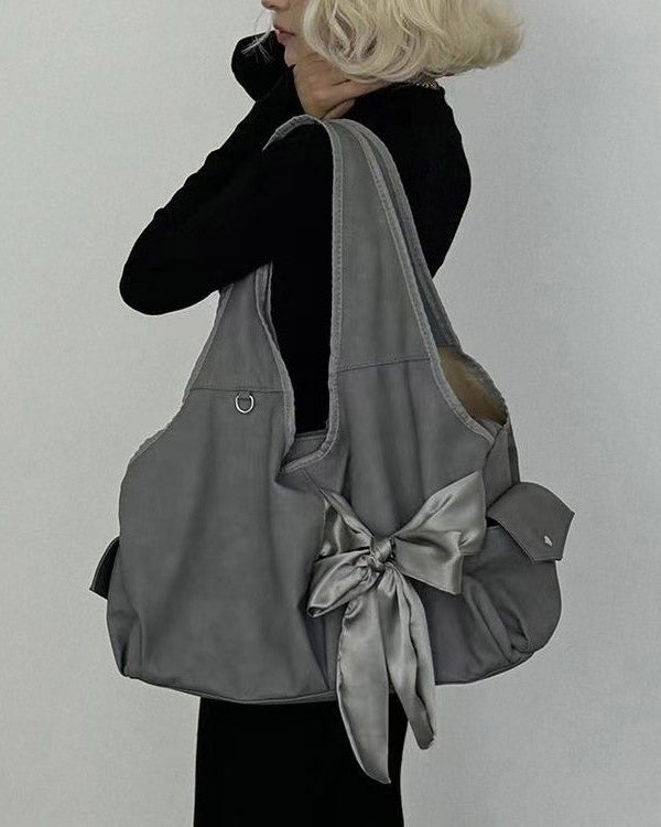 Fashion Bow Lazy Style Large Capacity Spliced Shoulder Bag