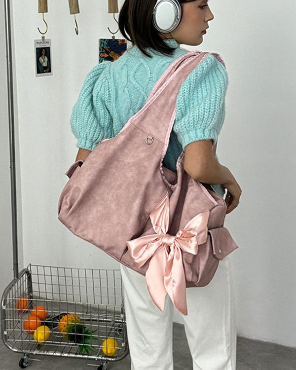 Fashion Bow Lazy Style Large Capacity Spliced Shoulder Bag