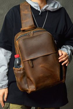 Fashion Brown Calf Leather Man's Backpack Bag