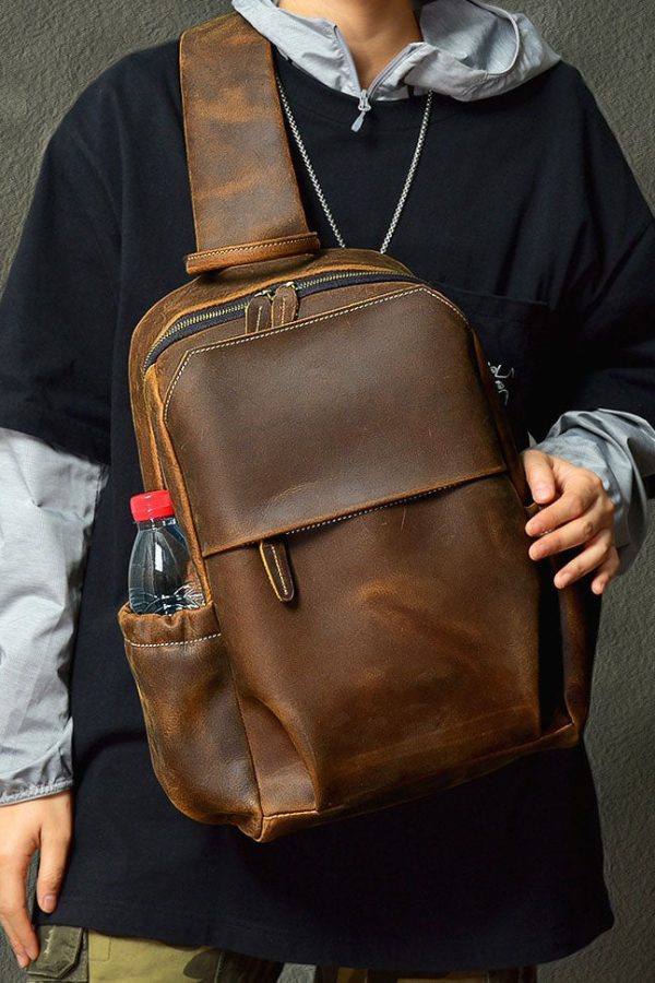 Fashion Brown Calf Leather Man's Backpack Bag