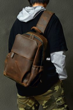 Fashion Brown Calf Leather Man's Backpack Bag