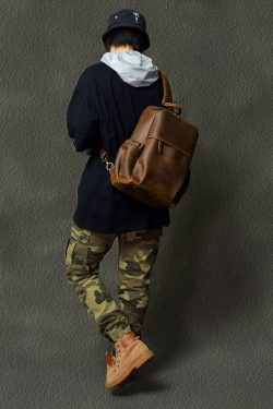 Fashion Brown Calf Leather Man's Backpack Bag