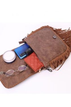 Fashion Brown Embossing Tasseled Faux Leather Messenger Bag