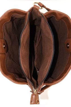 Fashion Brown Embroidered Inner Pocket Faux Leather Women Handbag