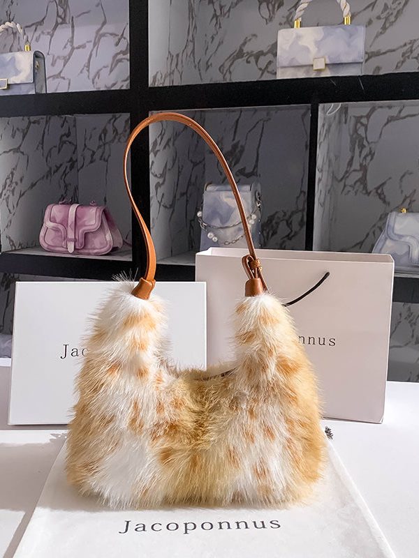 Fashion Brown Fuzzy Fur Fluffy Versatile Satchel Handbag