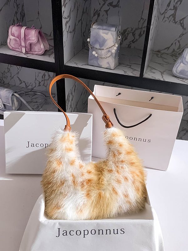 Fashion Brown Fuzzy Fur Fluffy Versatile Satchel Handbag
