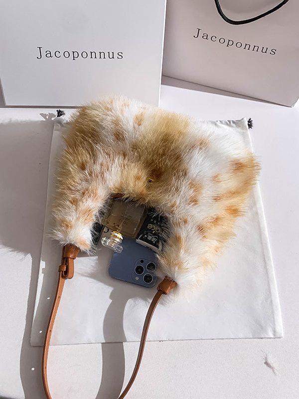 Fashion Brown Fuzzy Fur Fluffy Versatile Satchel Handbag