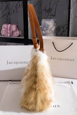 Fashion Brown Fuzzy Fur Fluffy Versatile Satchel Handbag