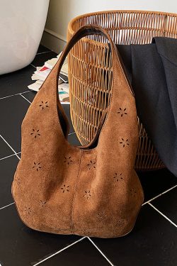 Fashion Brown Hollow Out Faux Suede Shoulder Bags