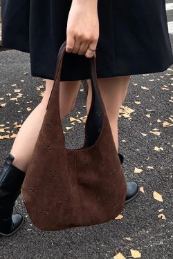 Fashion Brown Hollow Out Faux Suede Shoulder Bags