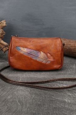 Fashion Brown Multicolour Feather Embossing Calf Leather Satchel Handbag