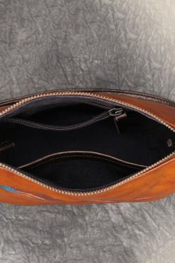 Fashion Brown Multicolour Feather Embossing Calf Leather Satchel Handbag