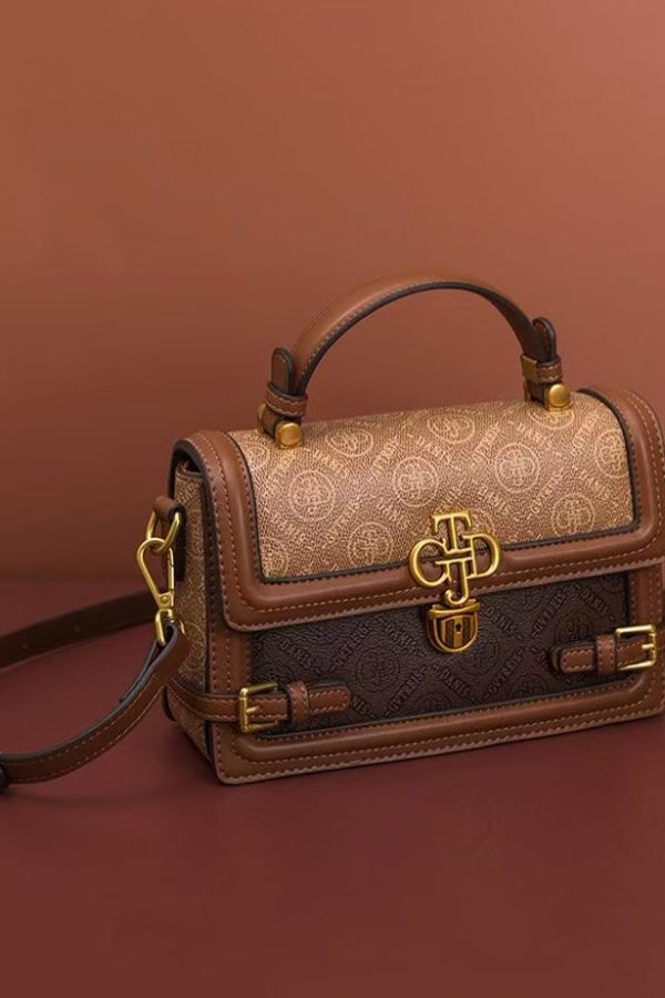 Fashion Brown Patchwork Versatile Calf Leather Mini Bag