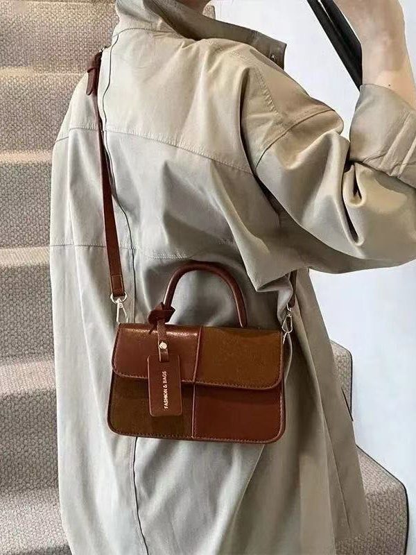 Fashion Brown Solid Durable Patchwork Faux Leather Micro Bag