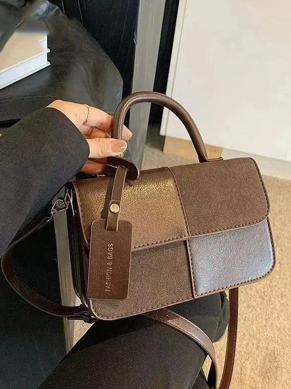 Fashion Brown Solid Durable Patchwork Faux Leather Micro Bag