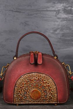 Fashion Brown The Sunflowers Embossing Calf Leather Rivet Tote Handbag