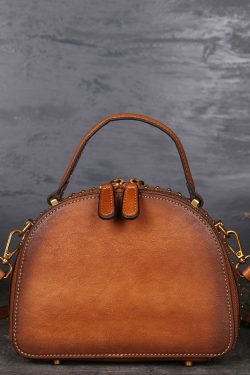 Fashion Brown The Sunflowers Embossing Calf Leather Rivet Tote Handbag