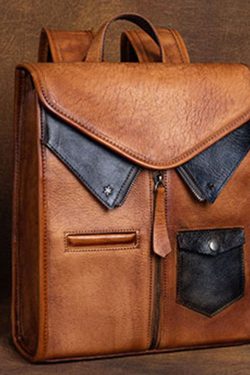 Fashion Brown Versatile Paitings Calf Leather Backpack Bag