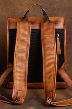 Fashion Brown Versatile Paitings Calf Leather Backpack Bag