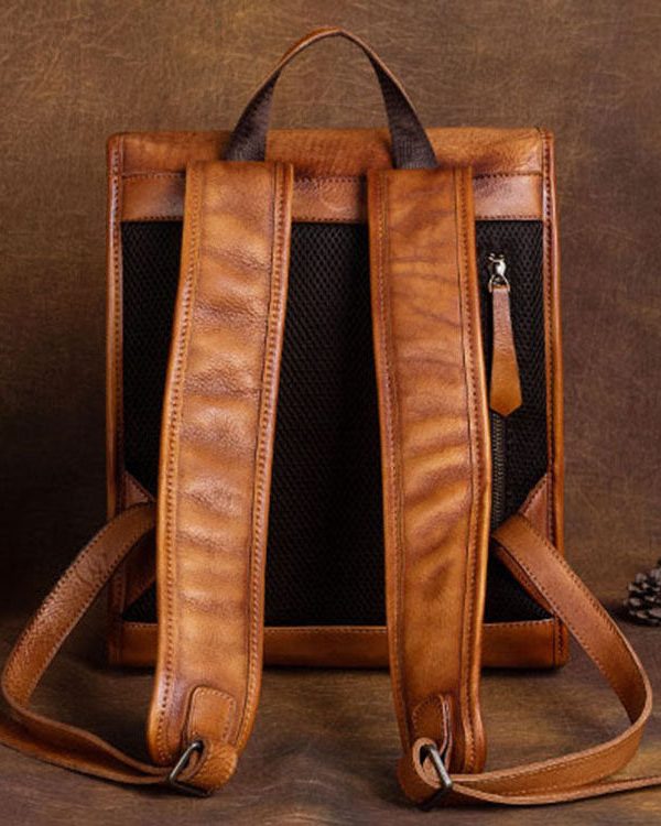Fashion Brown Versatile Paitings Calf Leather Backpack Bag