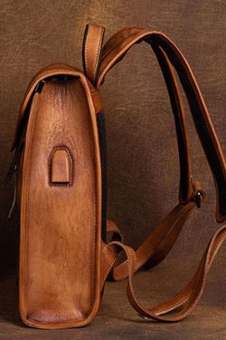 Fashion Brown Versatile Paitings Calf Leather Backpack Bag