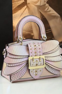 Fashion Butterfly Zircon Rivet Faux Leather Women Handbags