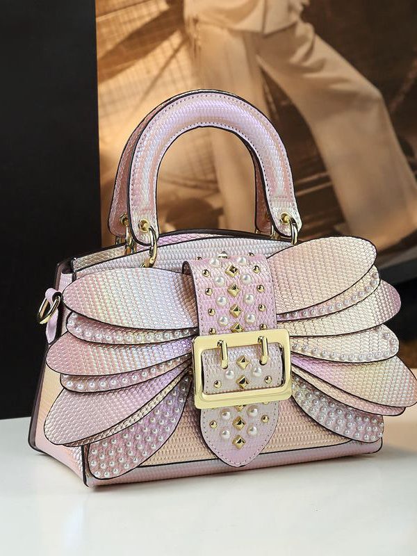 Fashion Butterfly Zircon Rivet Faux Leather Women Handbags