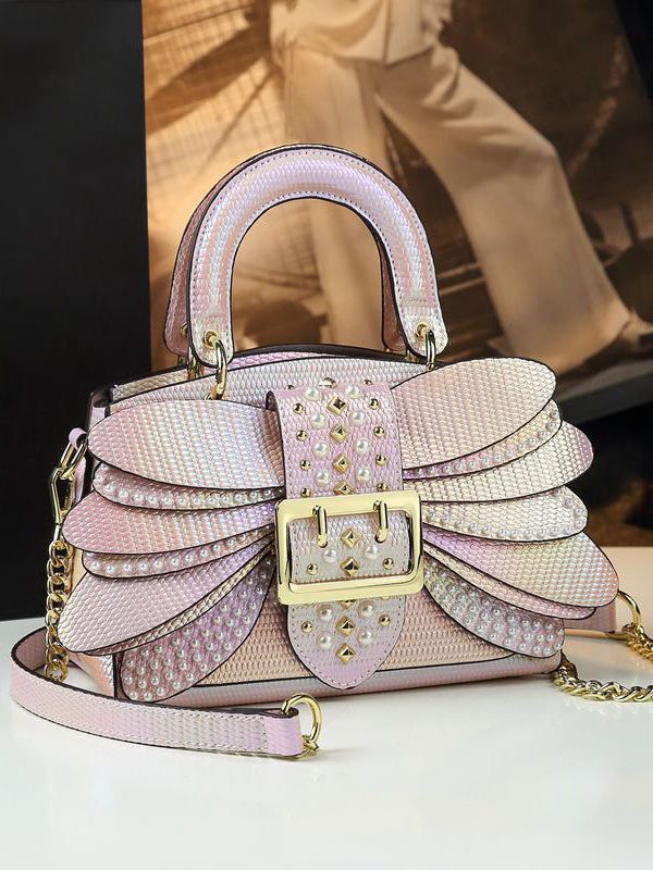 Fashion Butterfly Zircon Rivet Faux Leather Women Handbags