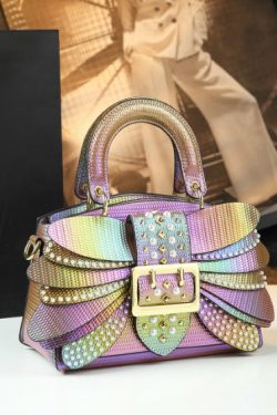 Fashion Butterfly Zircon Rivet Faux Leather Women Handbags