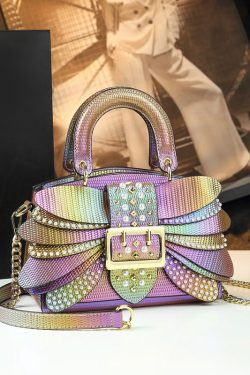 Fashion Butterfly Zircon Rivet Faux Leather Women Handbags