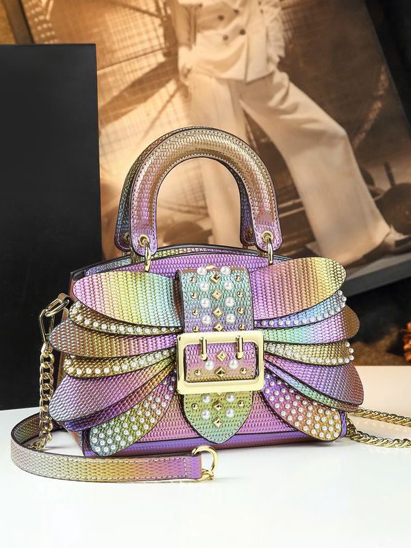 Fashion Butterfly Zircon Rivet Faux Leather Women Handbags