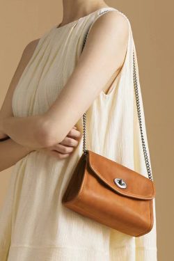 Fashion Caramel Chain Linked Calf Leather Satchel Handbag