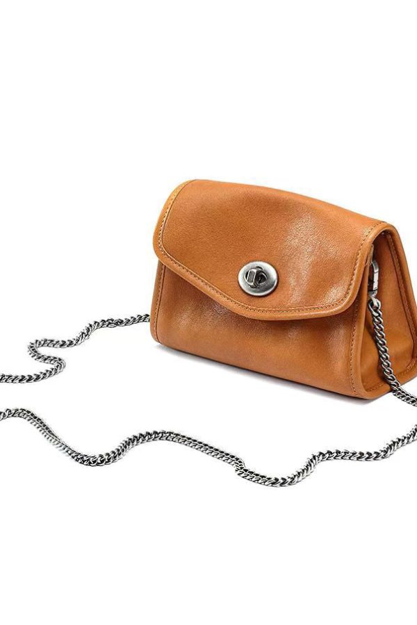 Fashion Caramel Chain Linked Calf Leather Satchel Handbag