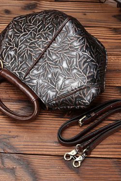 Fashion Dark Chocolate Branch Embossing Calf Leather Tote Handbag