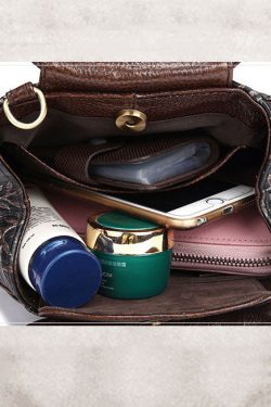 Fashion Dark Chocolate Branch Embossing Calf Leather Tote Handbag